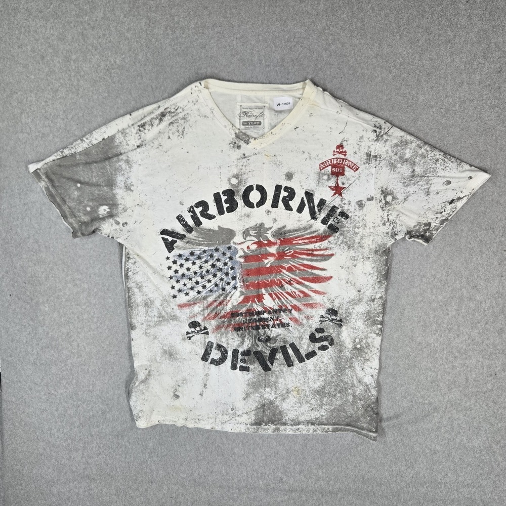 Retrofit Men Shirt XL Tie Dye Airborne Devil Eagle Flag Grunge Y2K MMA READ